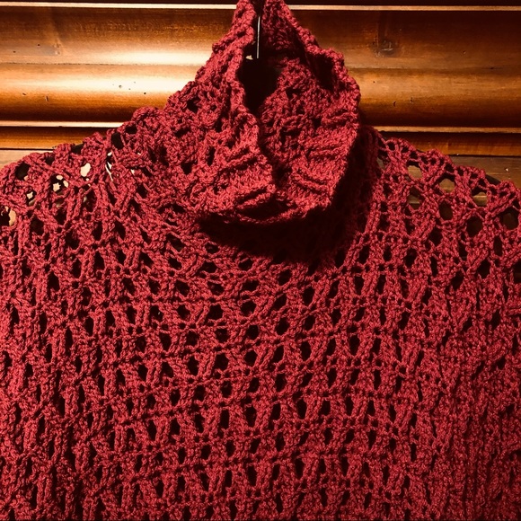 Handmade One of a Kind Crochet Poncho in Cranberry - Picture 8 of 11